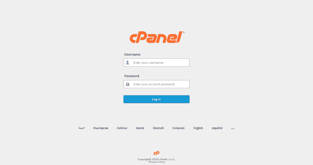 CPanel Login Screan